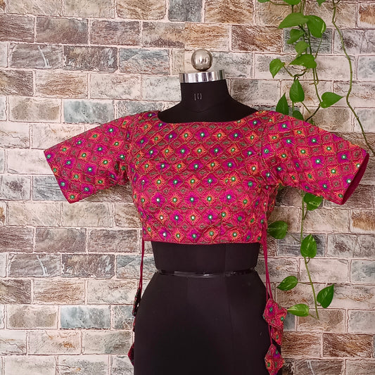 Dark Pink Multicolor Mirrorwork Blouse