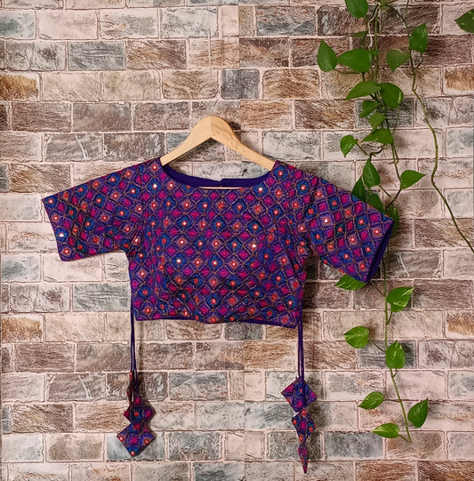 Royal Blue Multicolor Mirrorwork Blouse