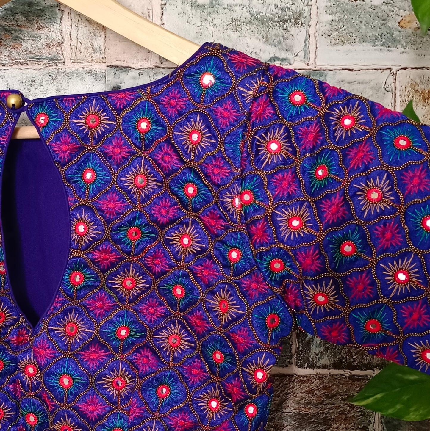 Royal Blue Multicolor Mirrorwork Blouse