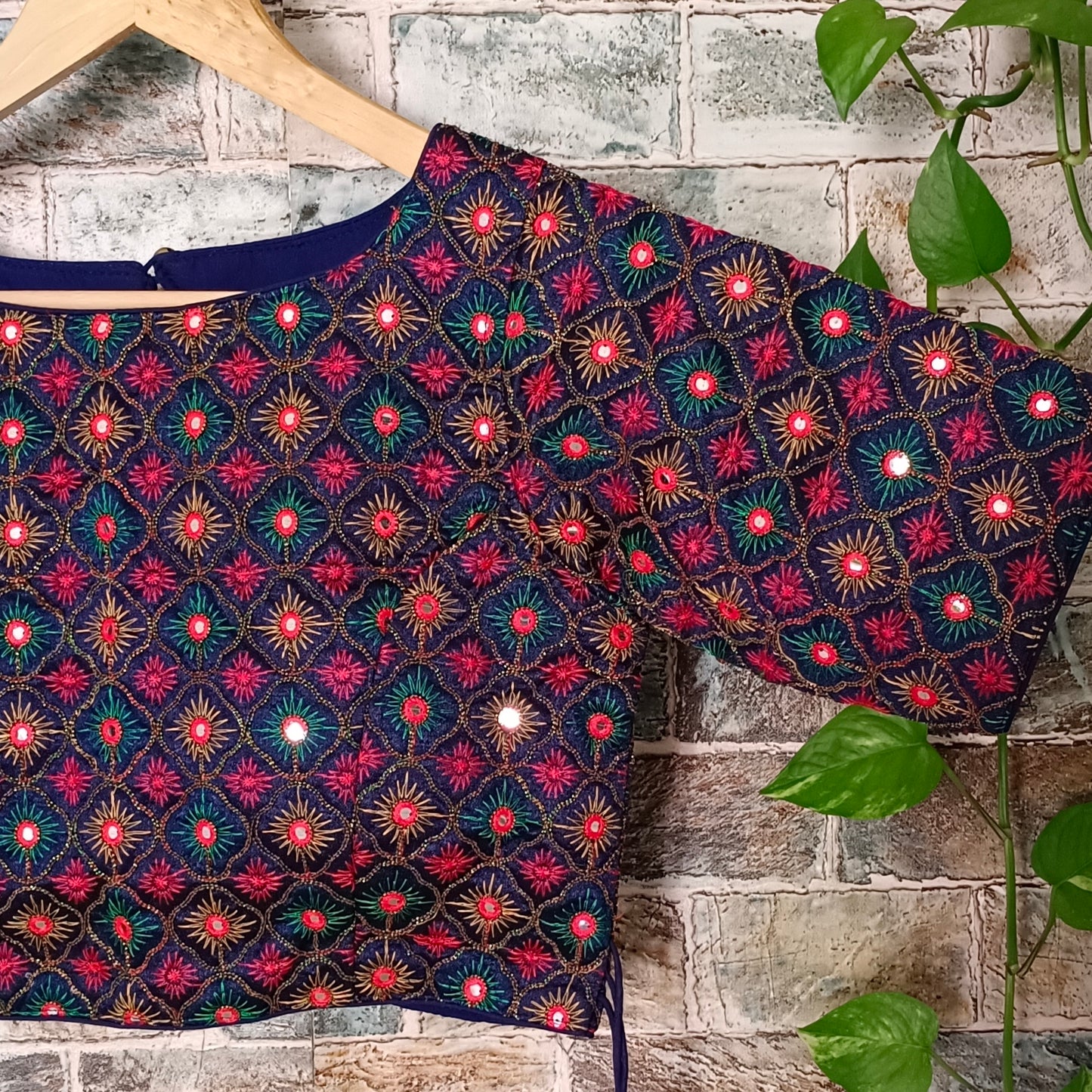 Navy Blue Multicolor Mirrorwork Blouse