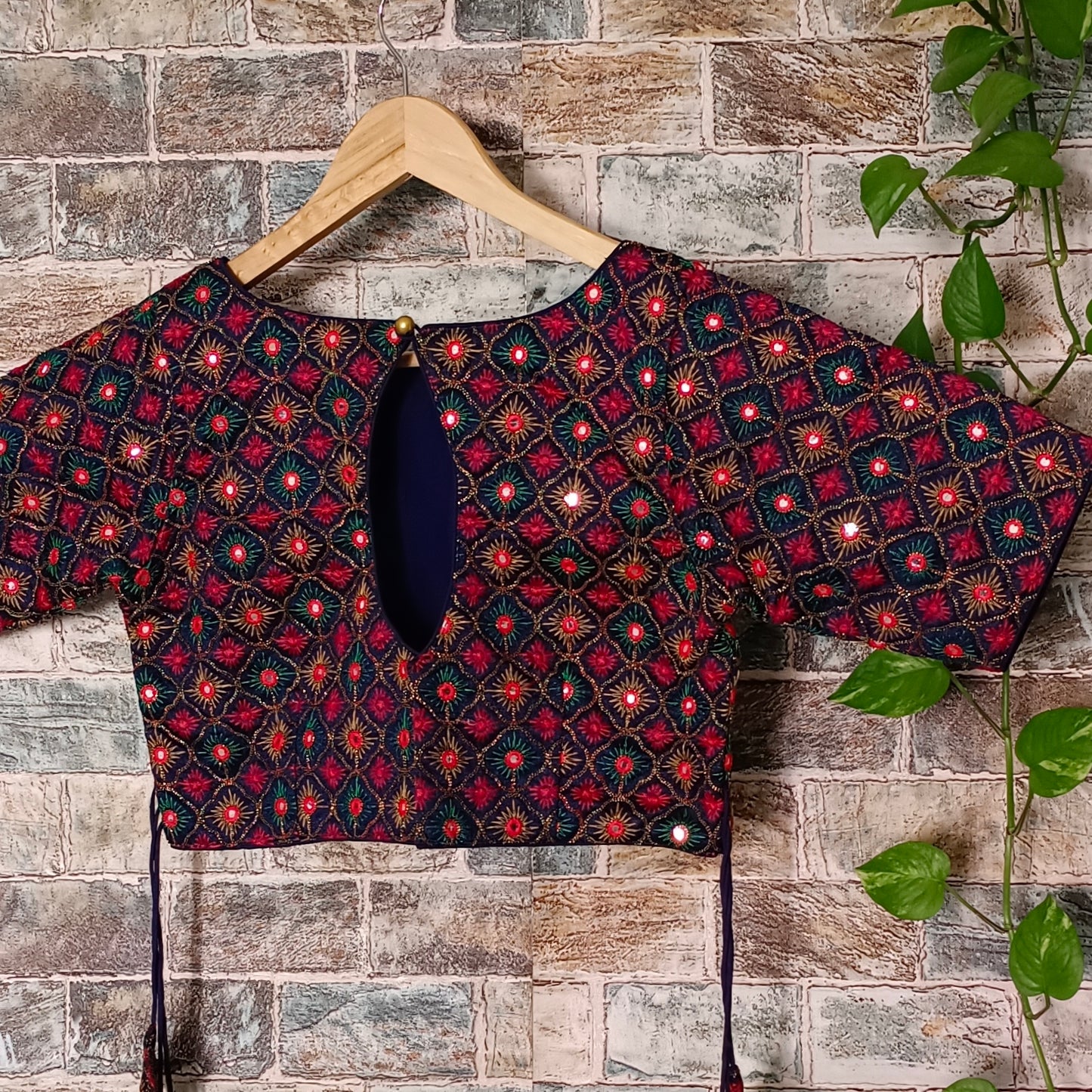 Navy Blue Multicolor Mirrorwork Blouse