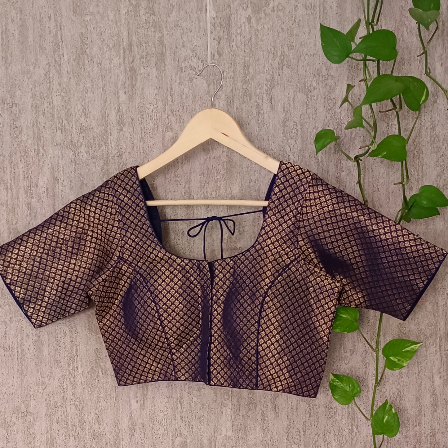 Classic Navy Blue Brocade Blouse