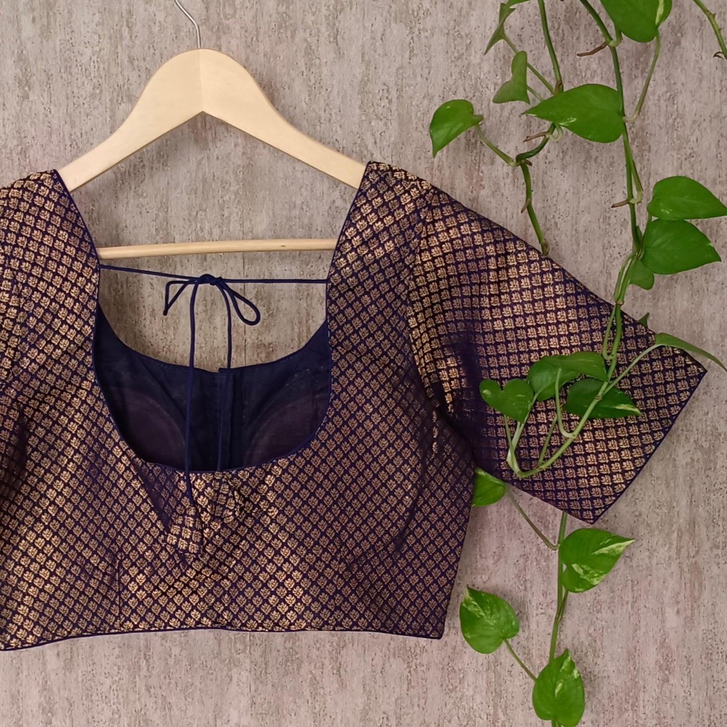 Classic Navy Blue Brocade Blouse