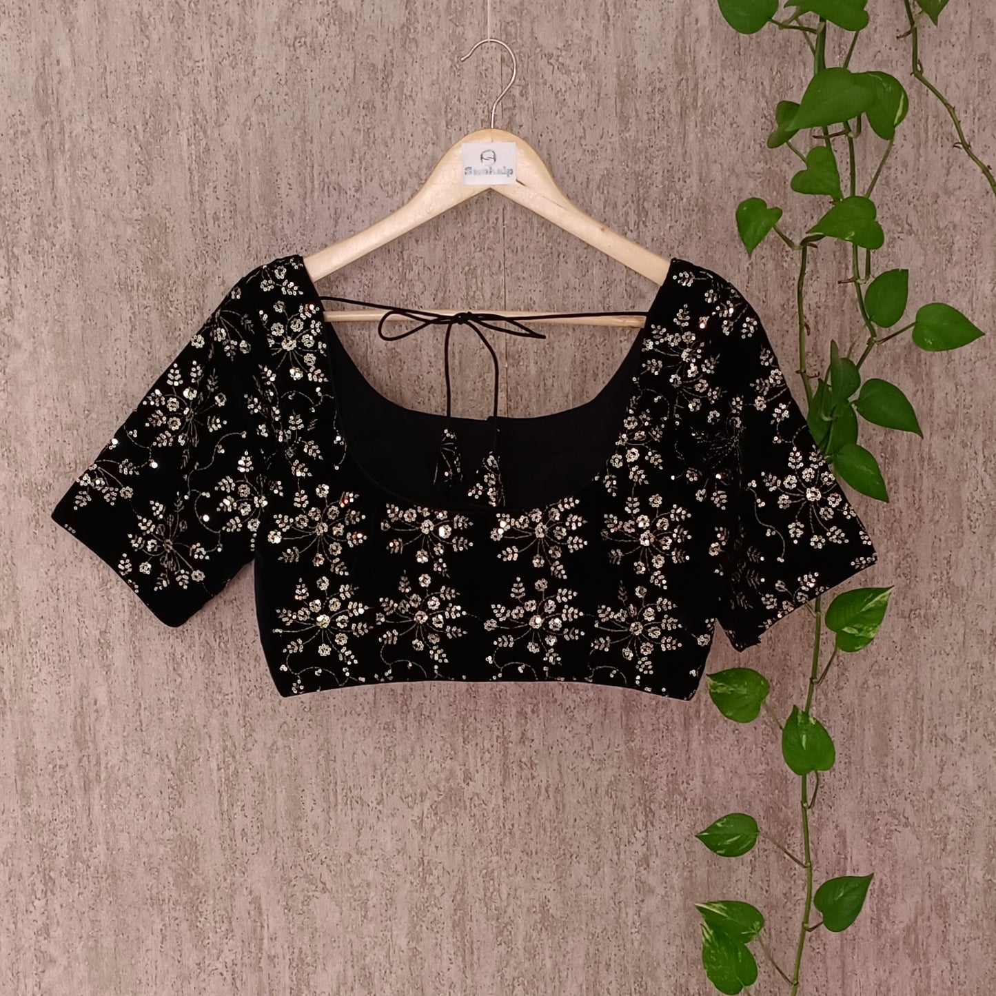 Black Velvet with Golden Embroidery Blouse