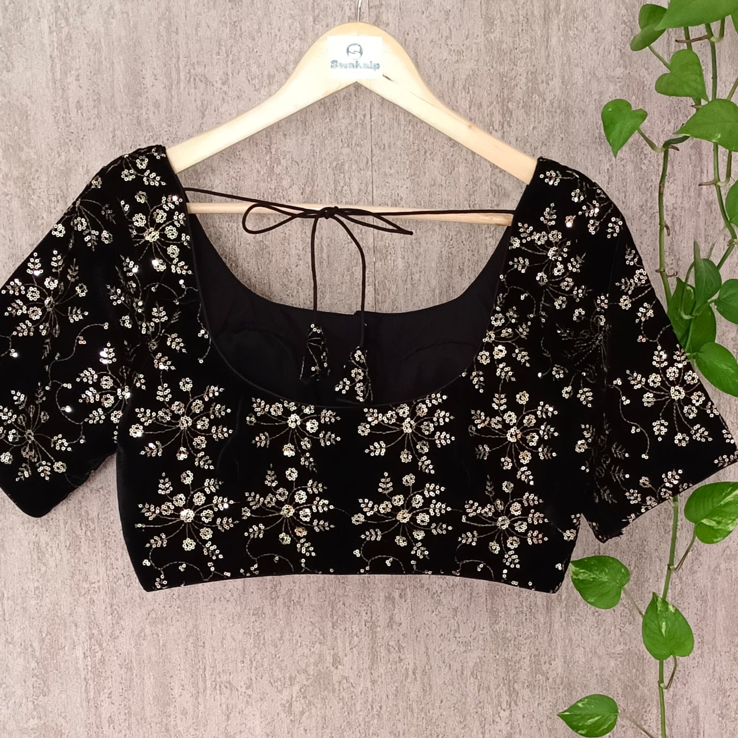 Black Velvet with Golden Embroidery Blouse