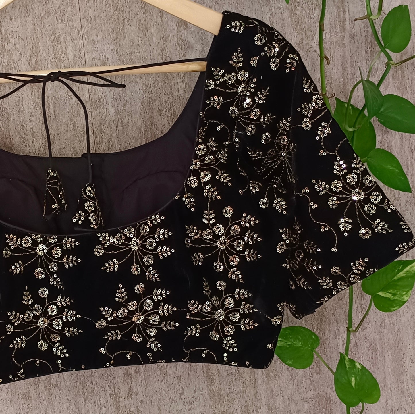 Black Velvet with Golden Embroidery Blouse