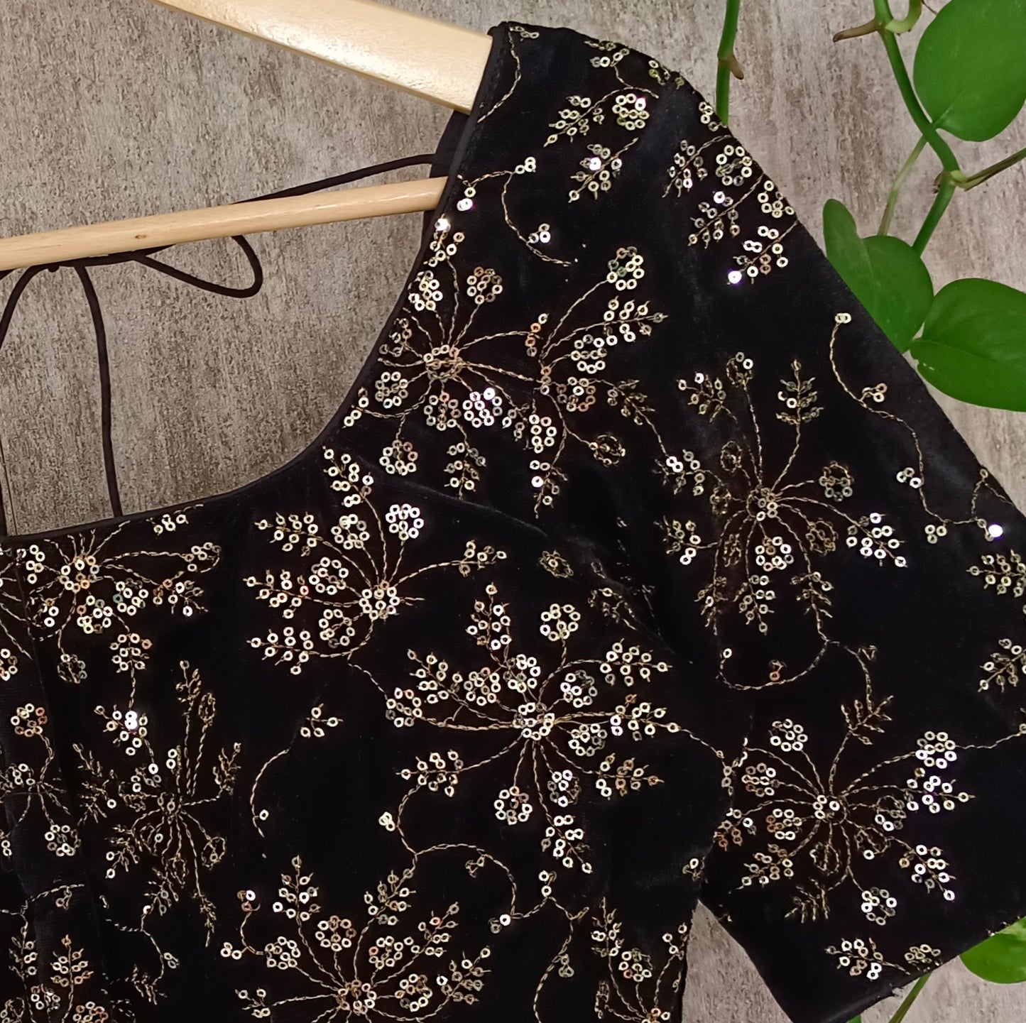 Black Velvet with Golden Embroidery Blouse