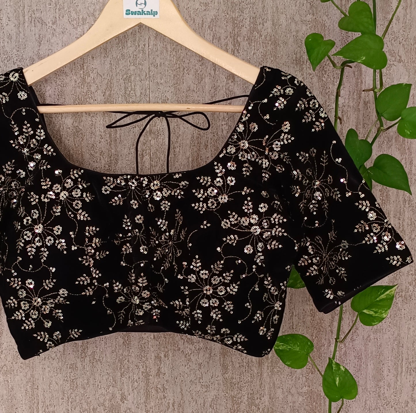 Black Velvet with Golden Embroidery Blouse