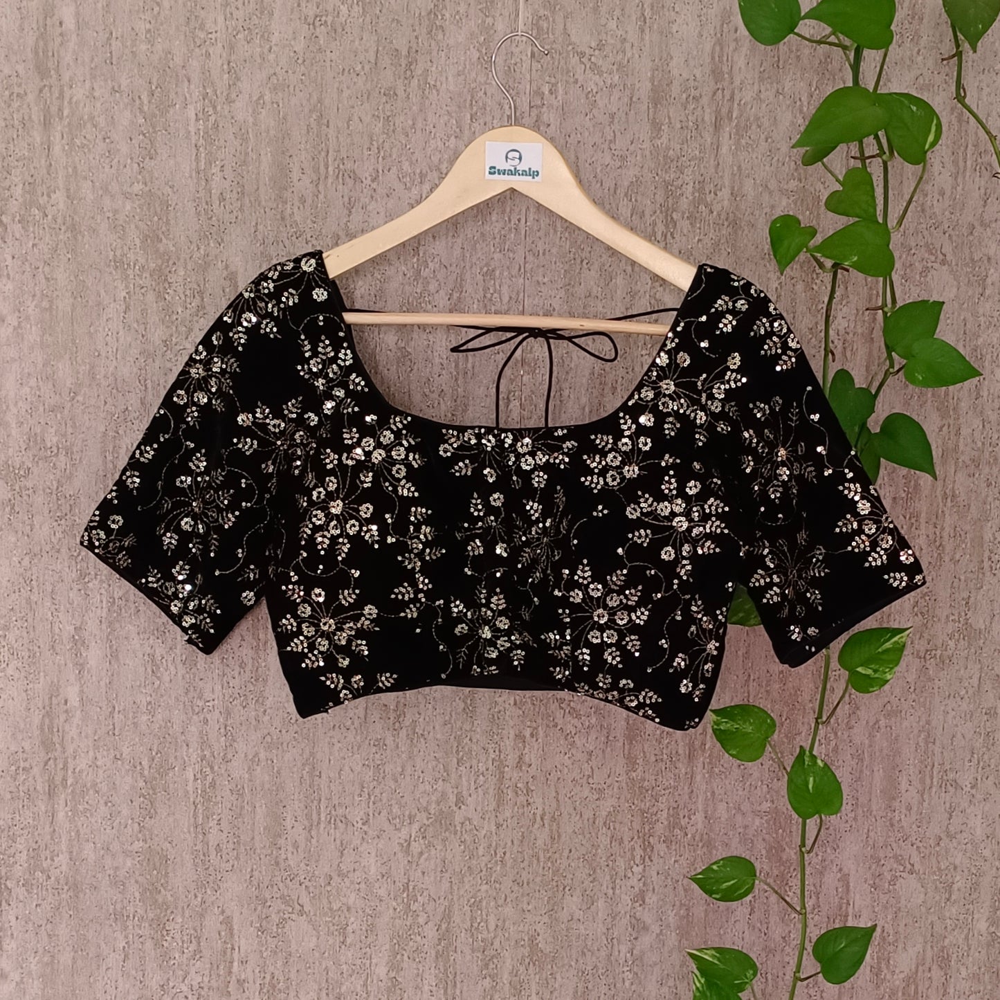 Black Velvet with Golden Embroidery Blouse