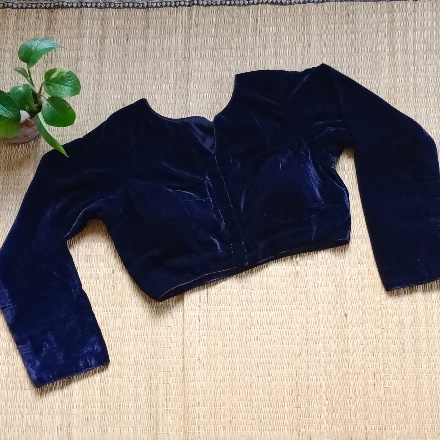 Navy Blue Velvet Full Sleeve Blouse