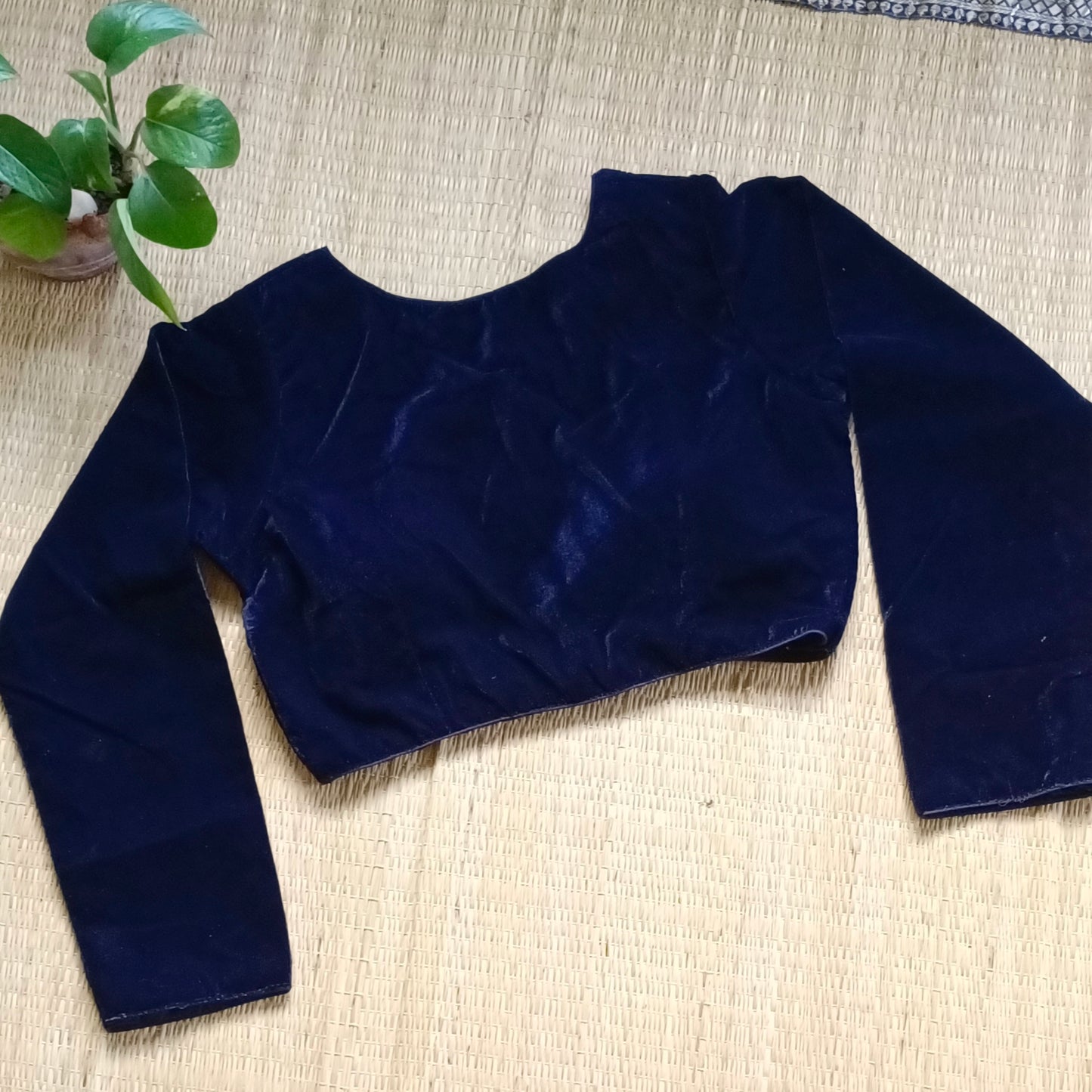 Navy Blue Velvet Full Sleeve Blouse