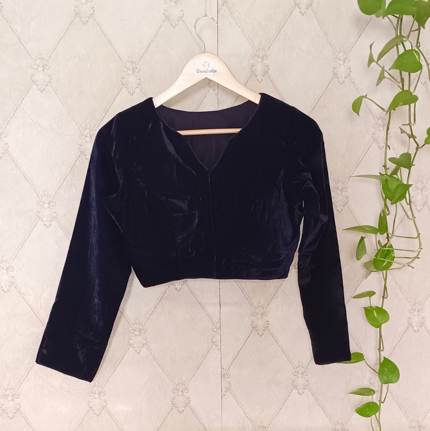 Navy Blue Velvet Full Sleeve Blouse