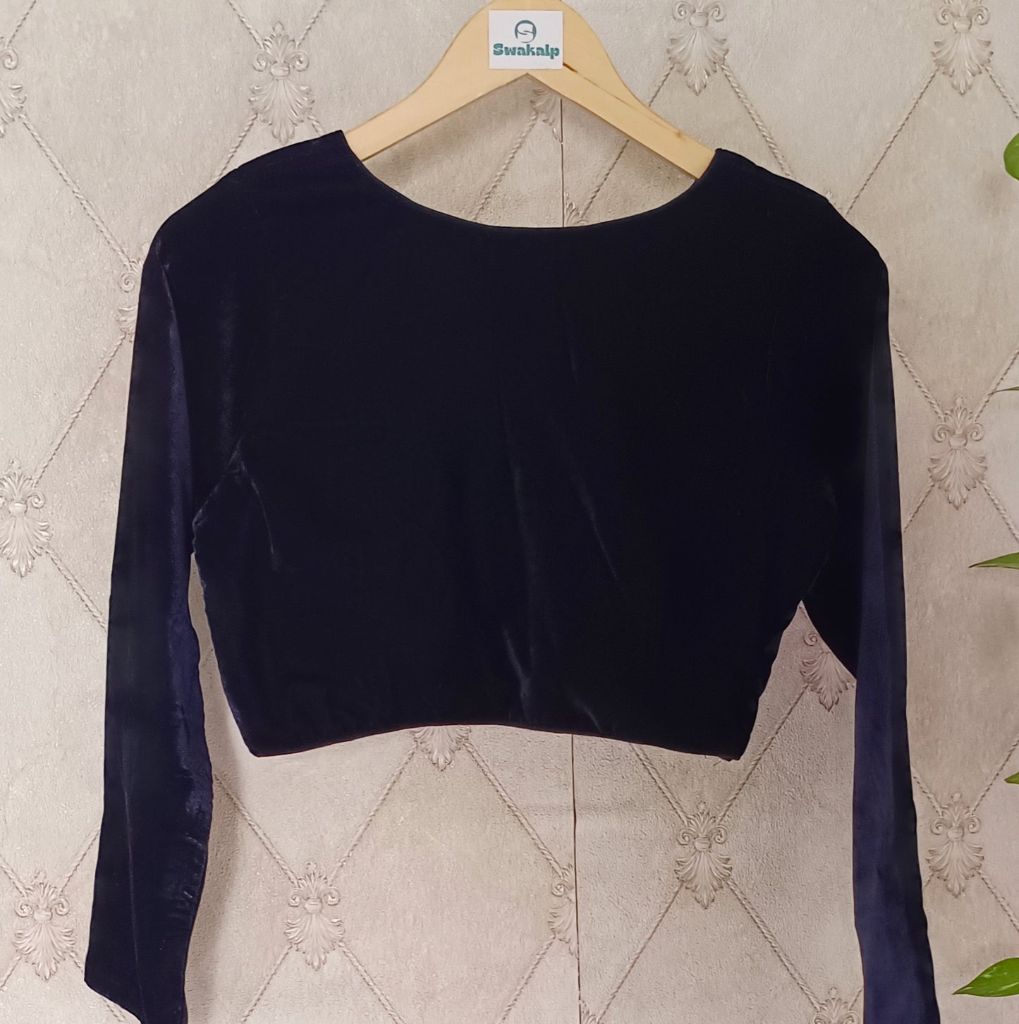 Navy Blue Velvet Full Sleeve Blouse