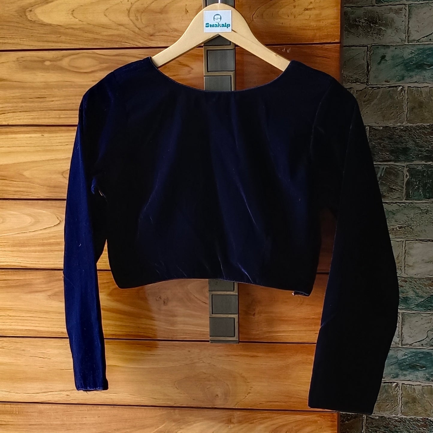 Navy Blue Velvet Full Sleeve Blouse