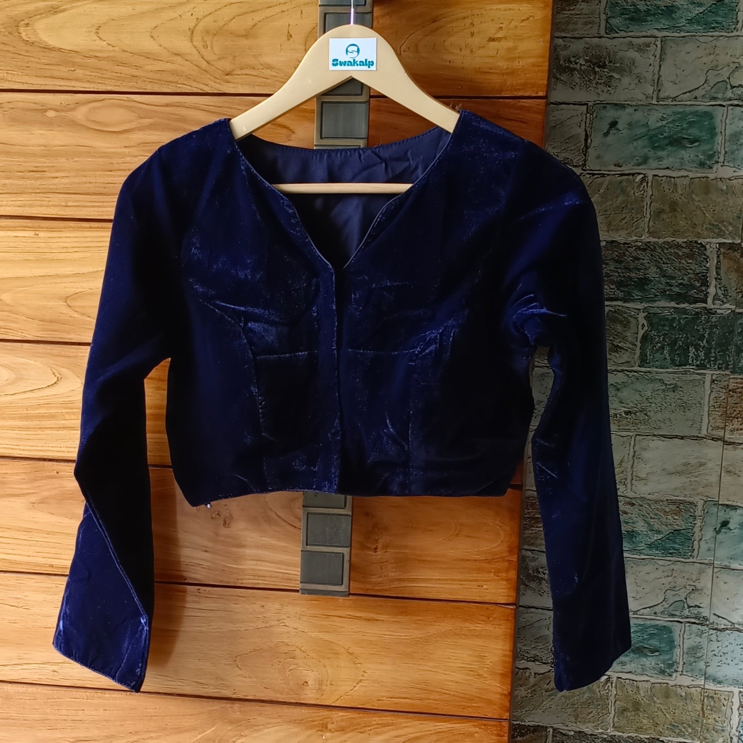 Navy Blue Velvet Full Sleeve Blouse