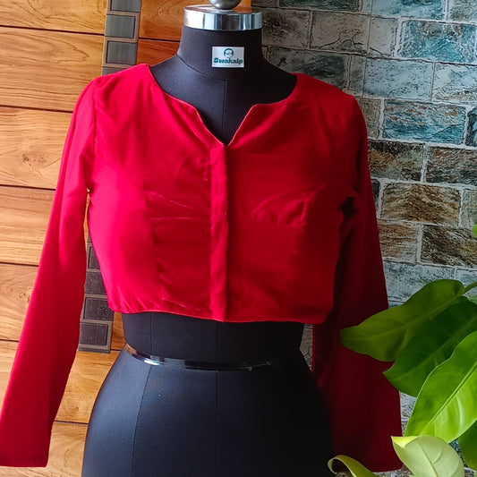 Cherry Red Velvet Full Sleeve Blouse