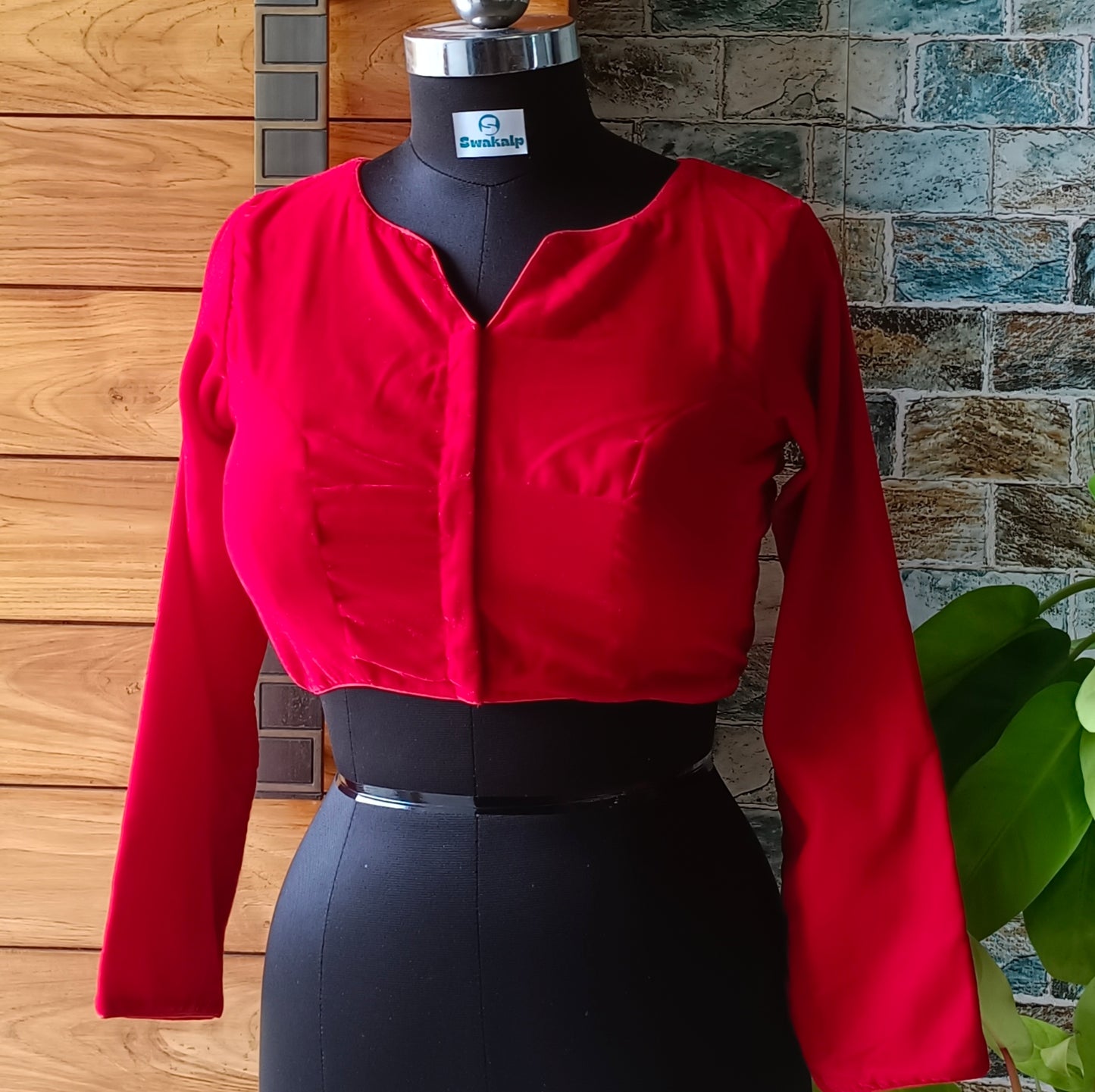 Cherry Red Velvet Full Sleeve Blouse