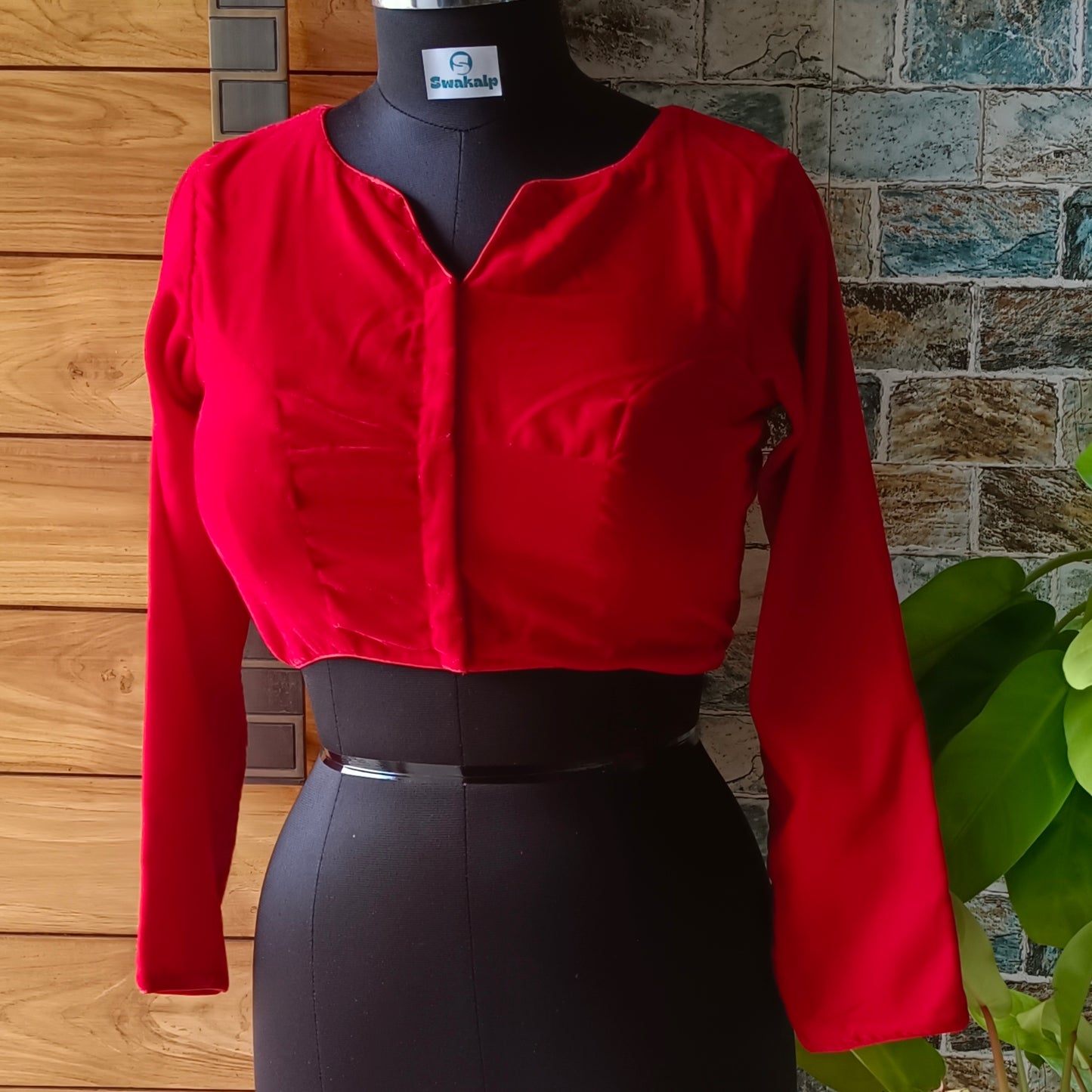 Cherry Red Velvet Full Sleeve Blouse