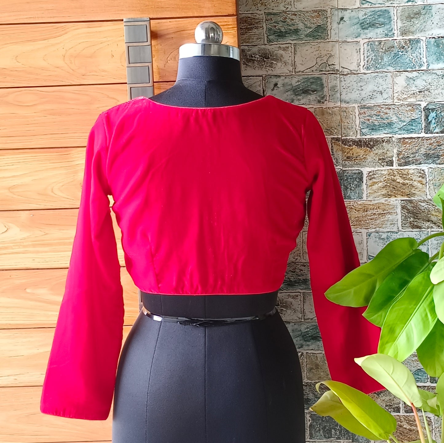 Cherry Red Velvet Full Sleeve Blouse