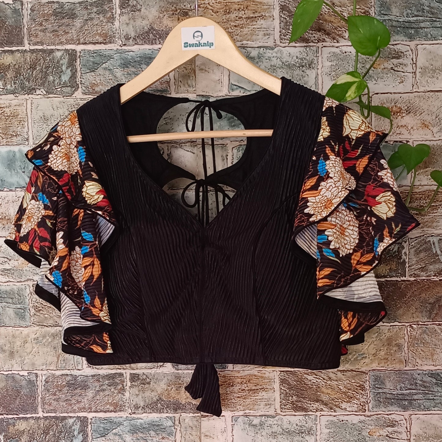 Black Ruffle Sleeves Blouse