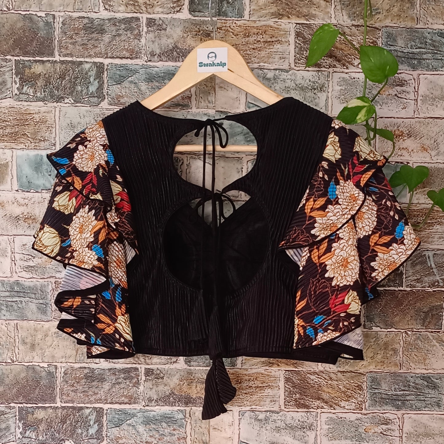 Black Ruffle Sleeves Blouse