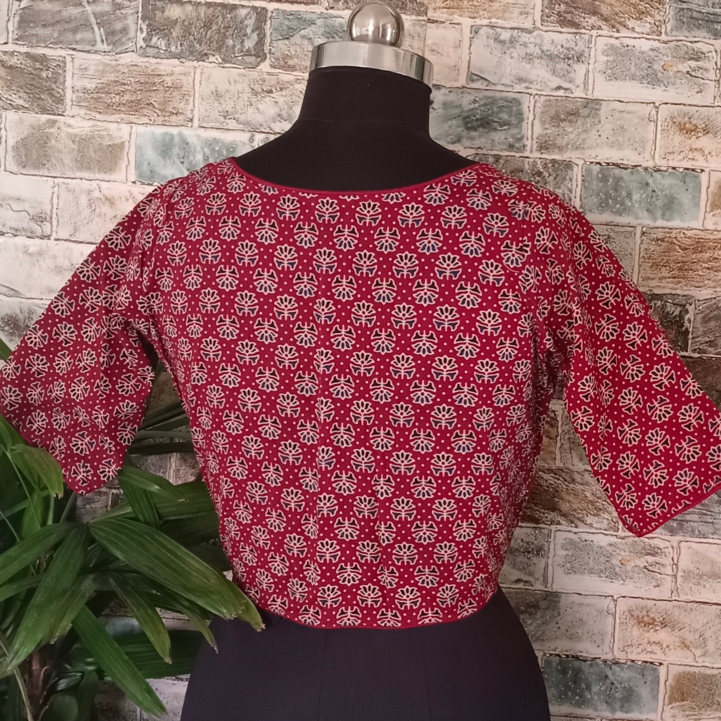 Maroon Printed Cotton Blouse