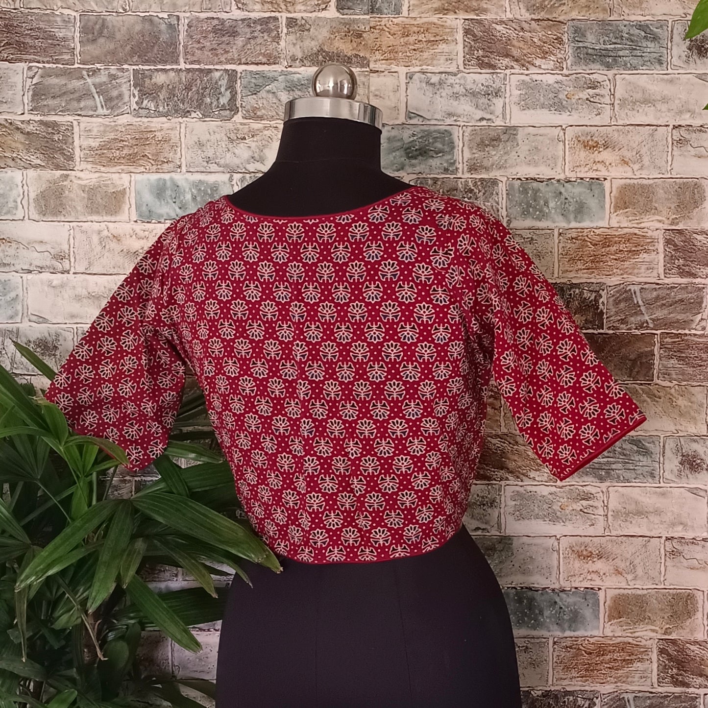 Maroon Printed Cotton Blouse