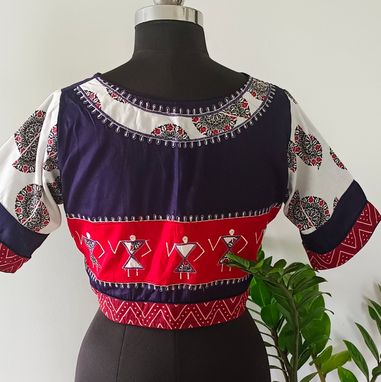 Navy Blue Patchwork Blouse