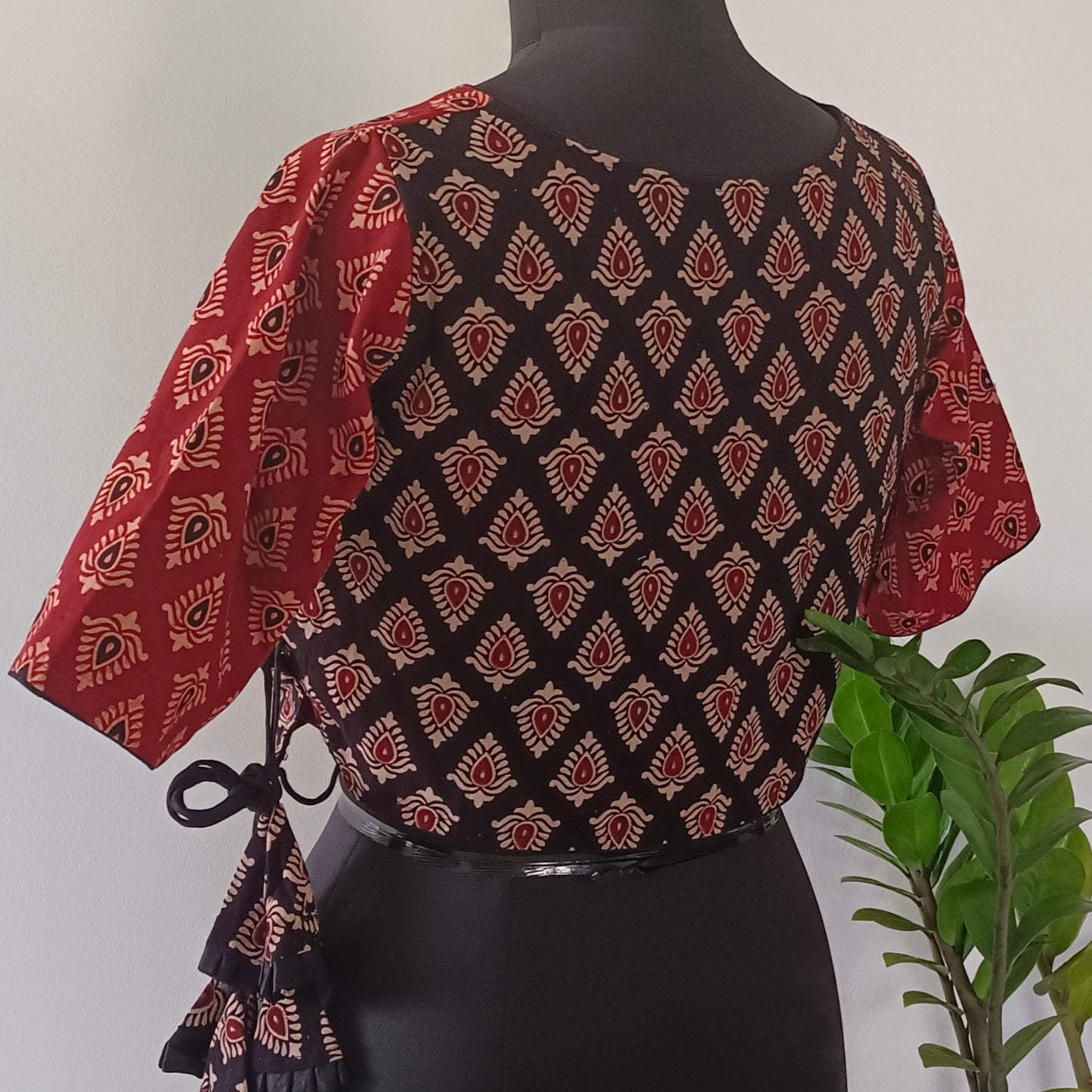 Maroon Cotton Pallu Wrap Blouse with Boat Neck