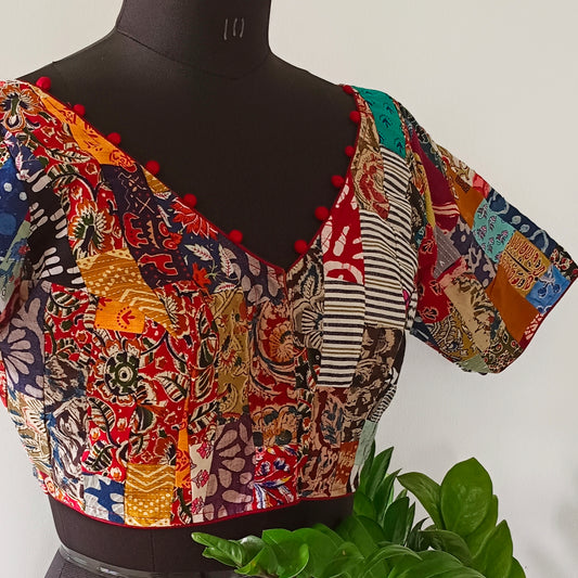 Multicolor Patchwork Cotton Blouse