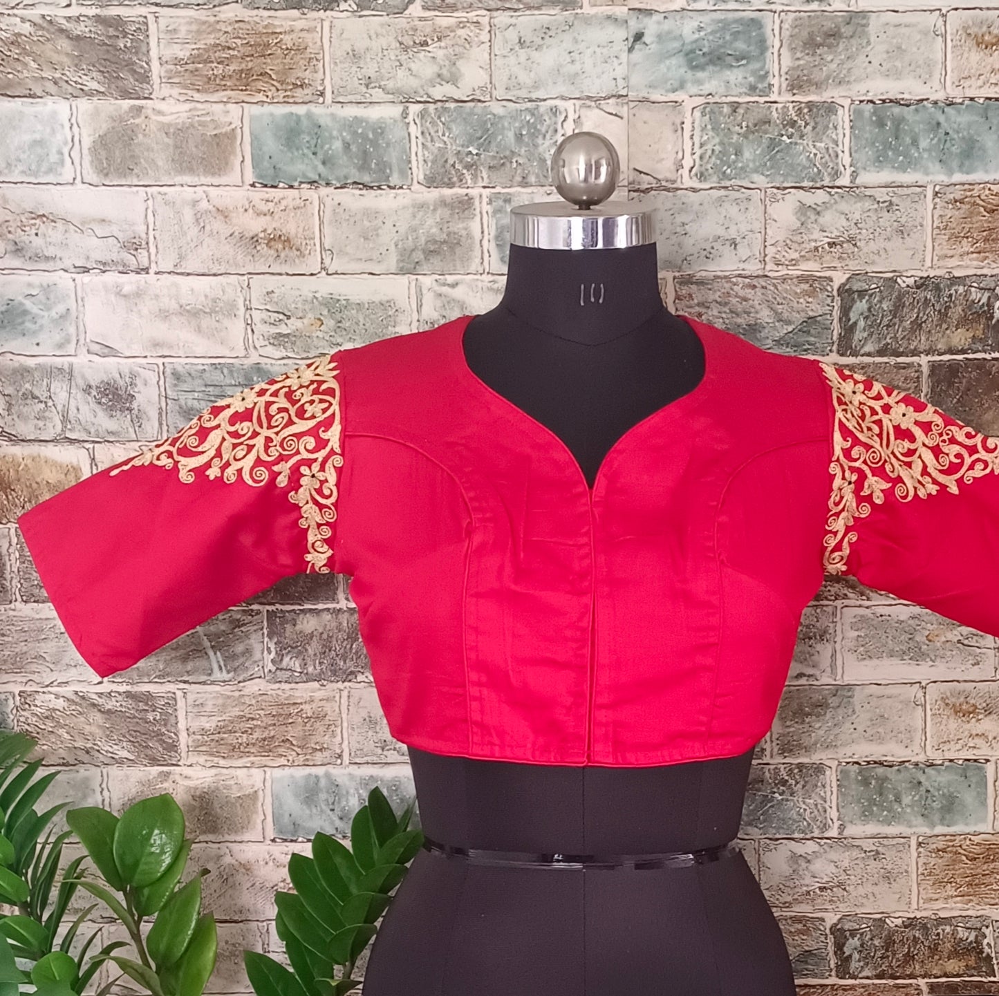 Cherry Red Wedding Blouse with golden embriodery