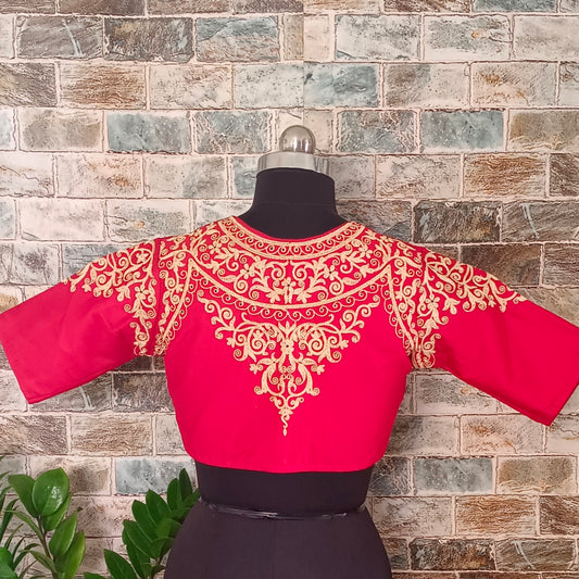 Cherry Red Wedding Blouse with golden embriodery