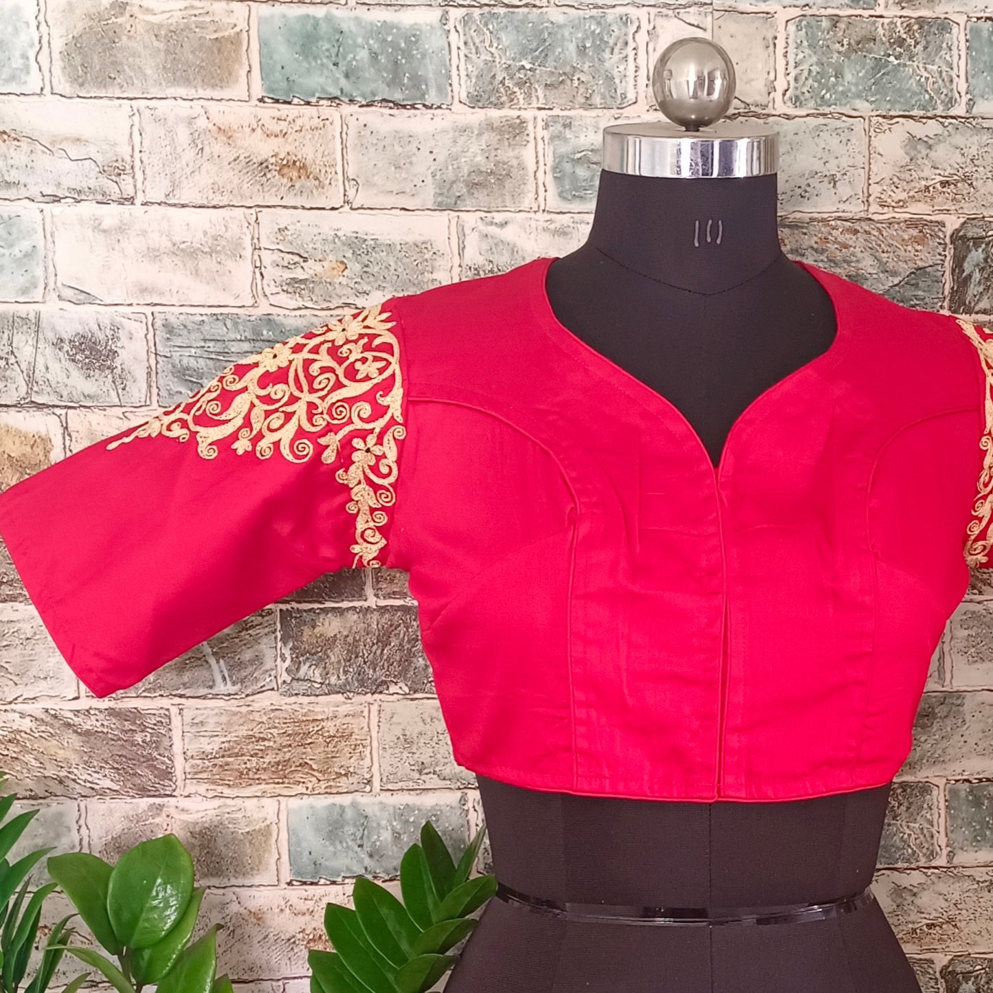 Cherry Red Wedding Blouse with golden embriodery