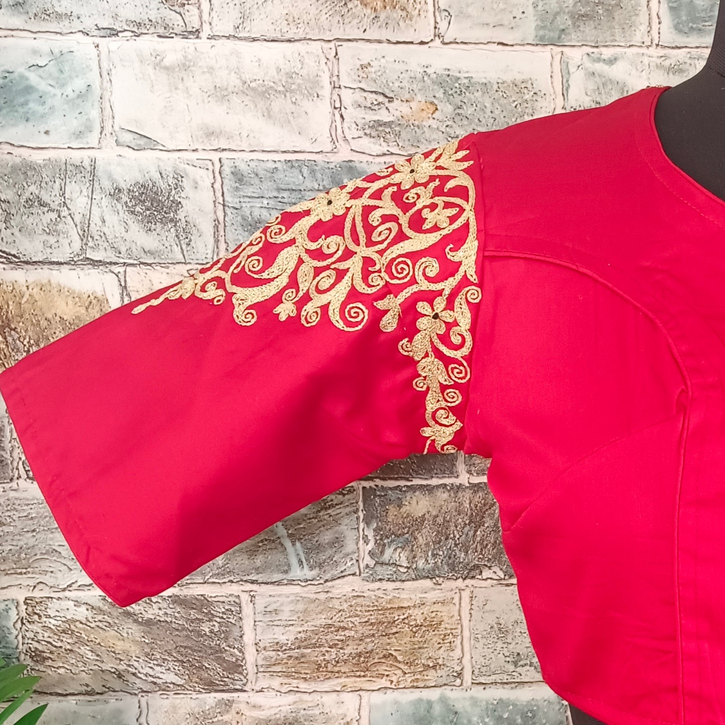 Cherry Red Wedding Blouse with golden embriodery