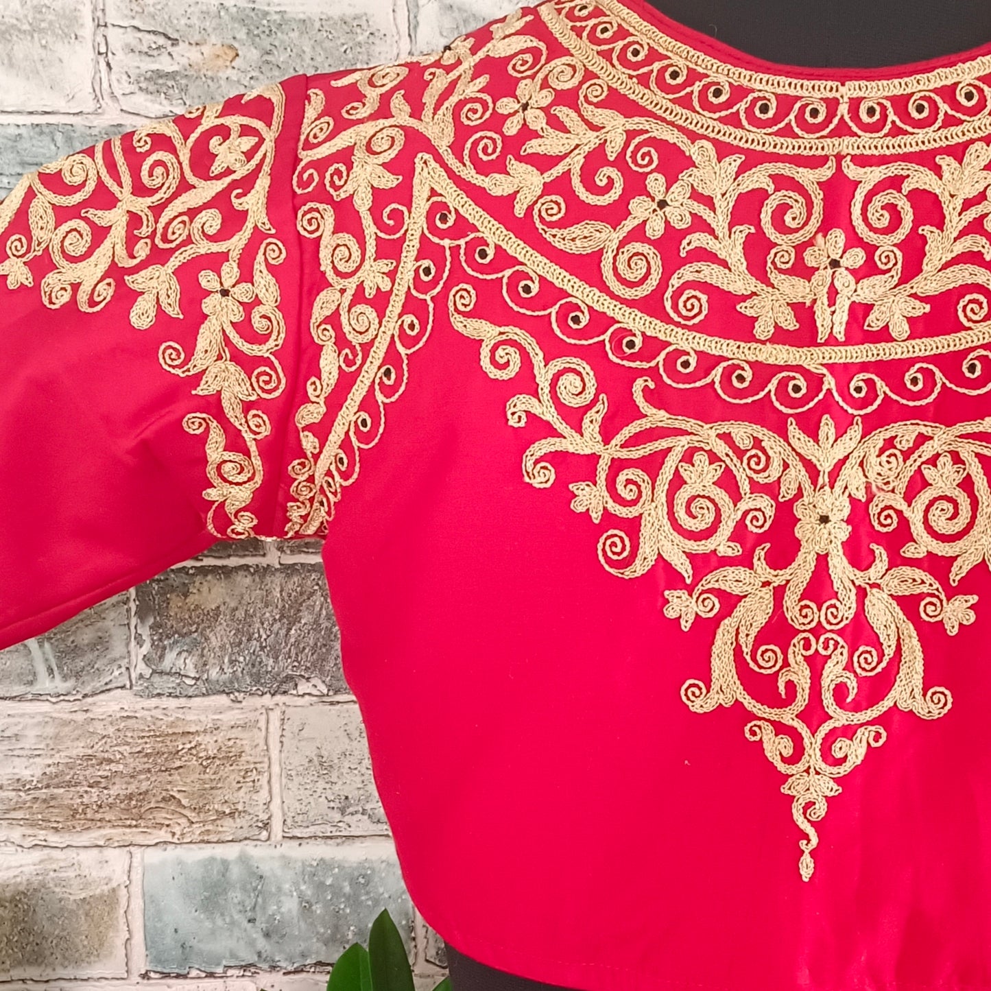 Cherry Red Wedding Blouse with golden embriodery