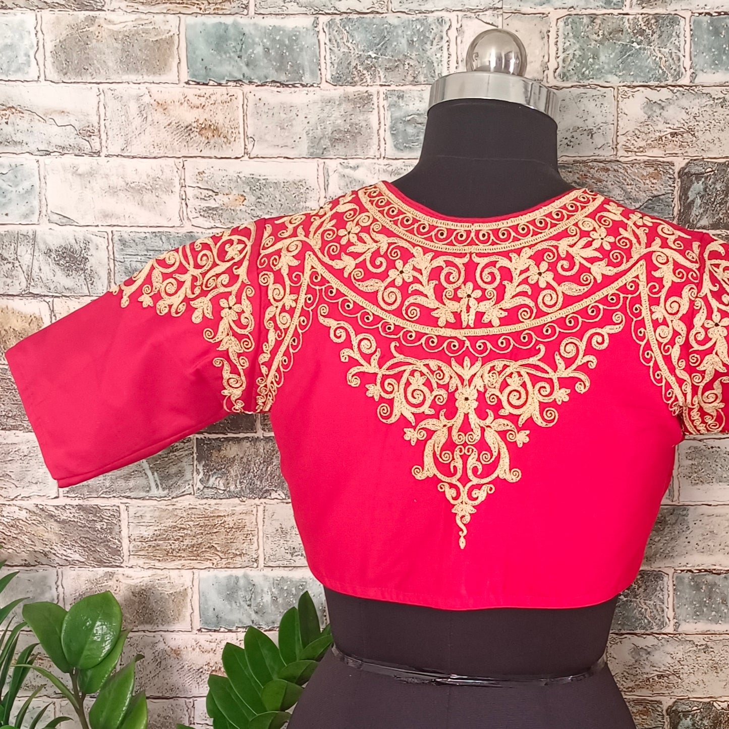 Cherry Red Wedding Blouse with golden embriodery