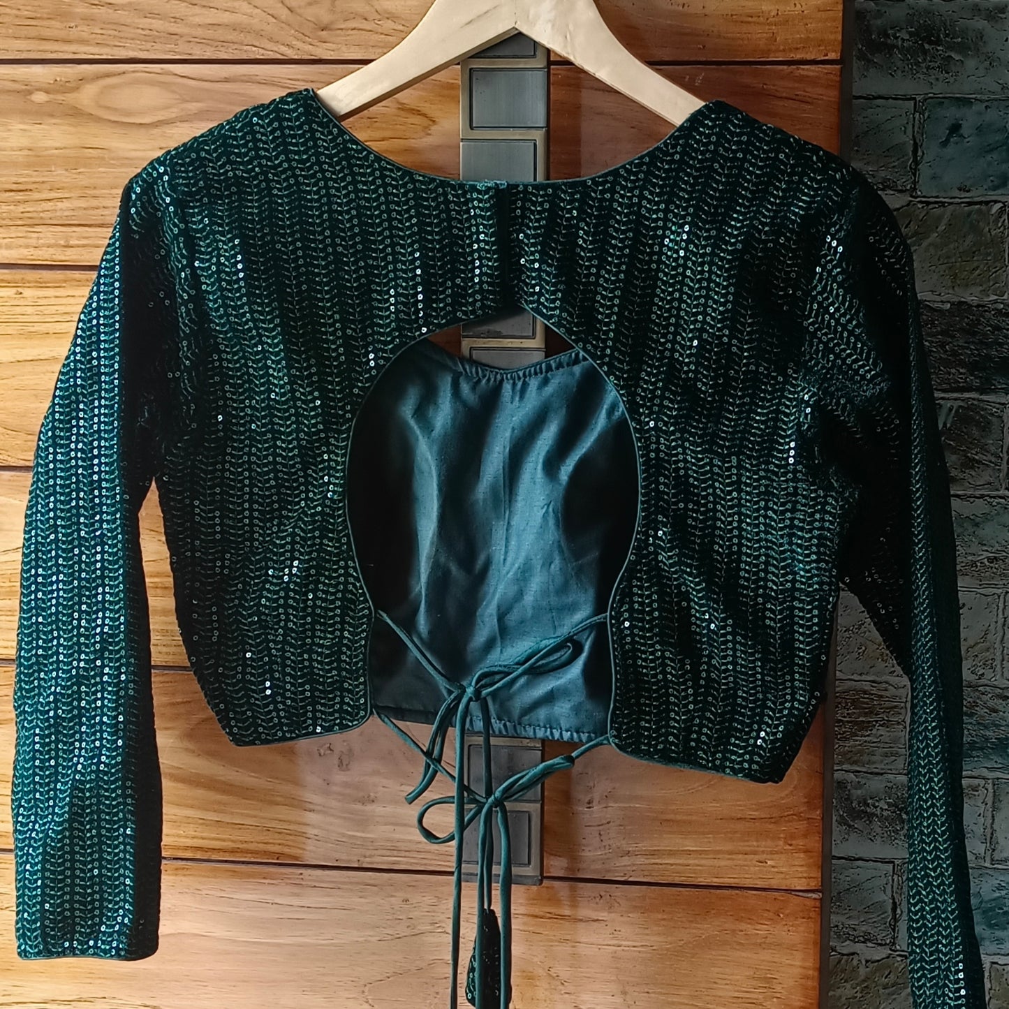 Bottle green velvet full sleeve Blouse