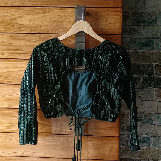 Bottle green velvet full sleeve Blouse