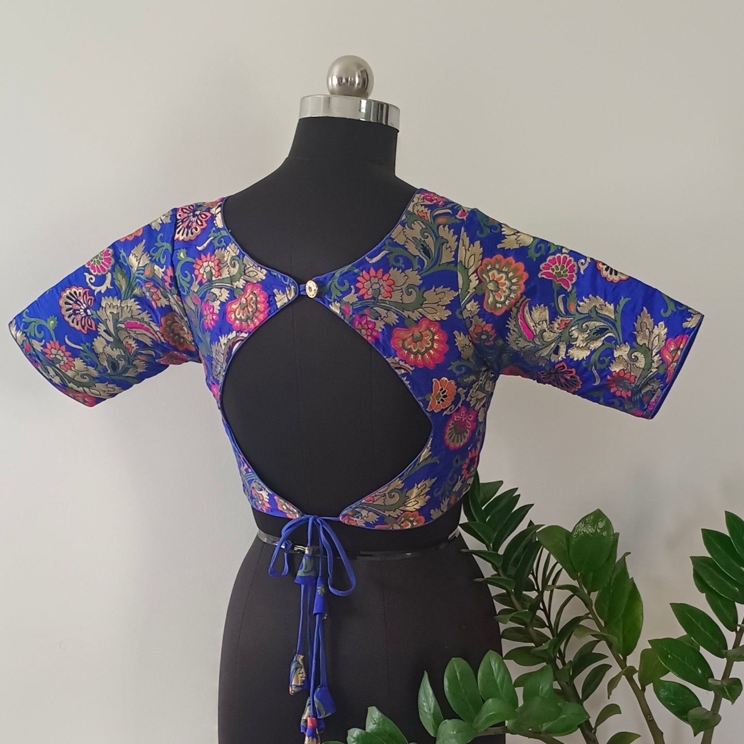 Royal Blue Multicolor Brocade Blouse