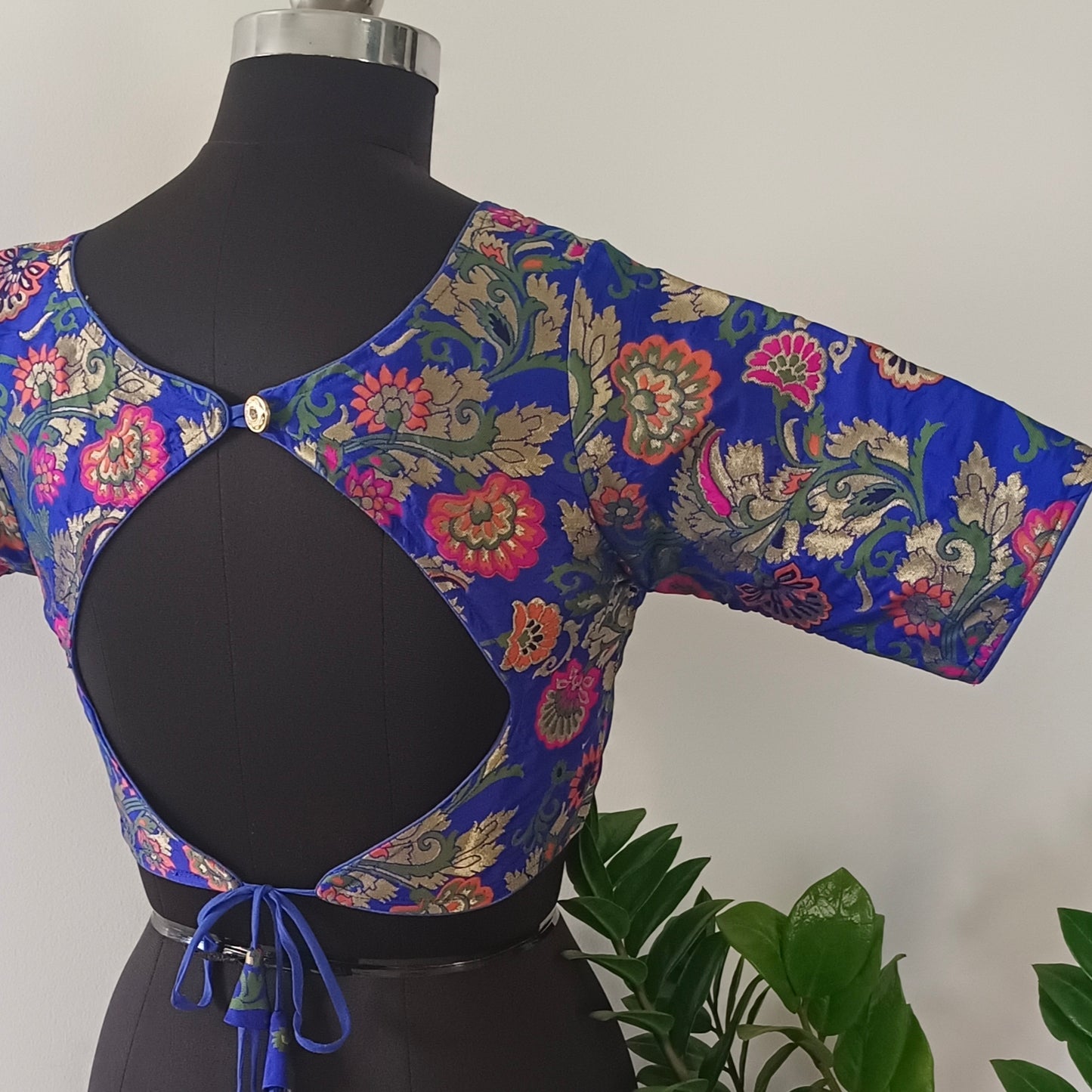 Royal Blue Multicolor Brocade Blouse