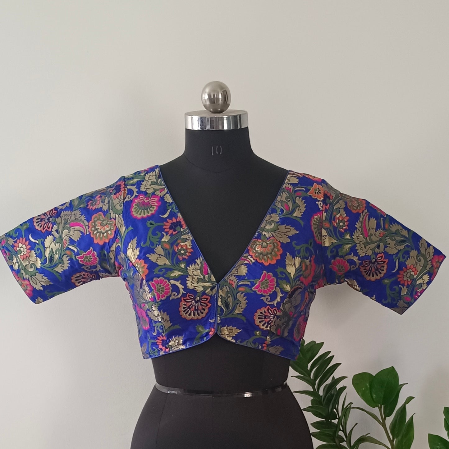 Royal Blue Multicolor Brocade Blouse