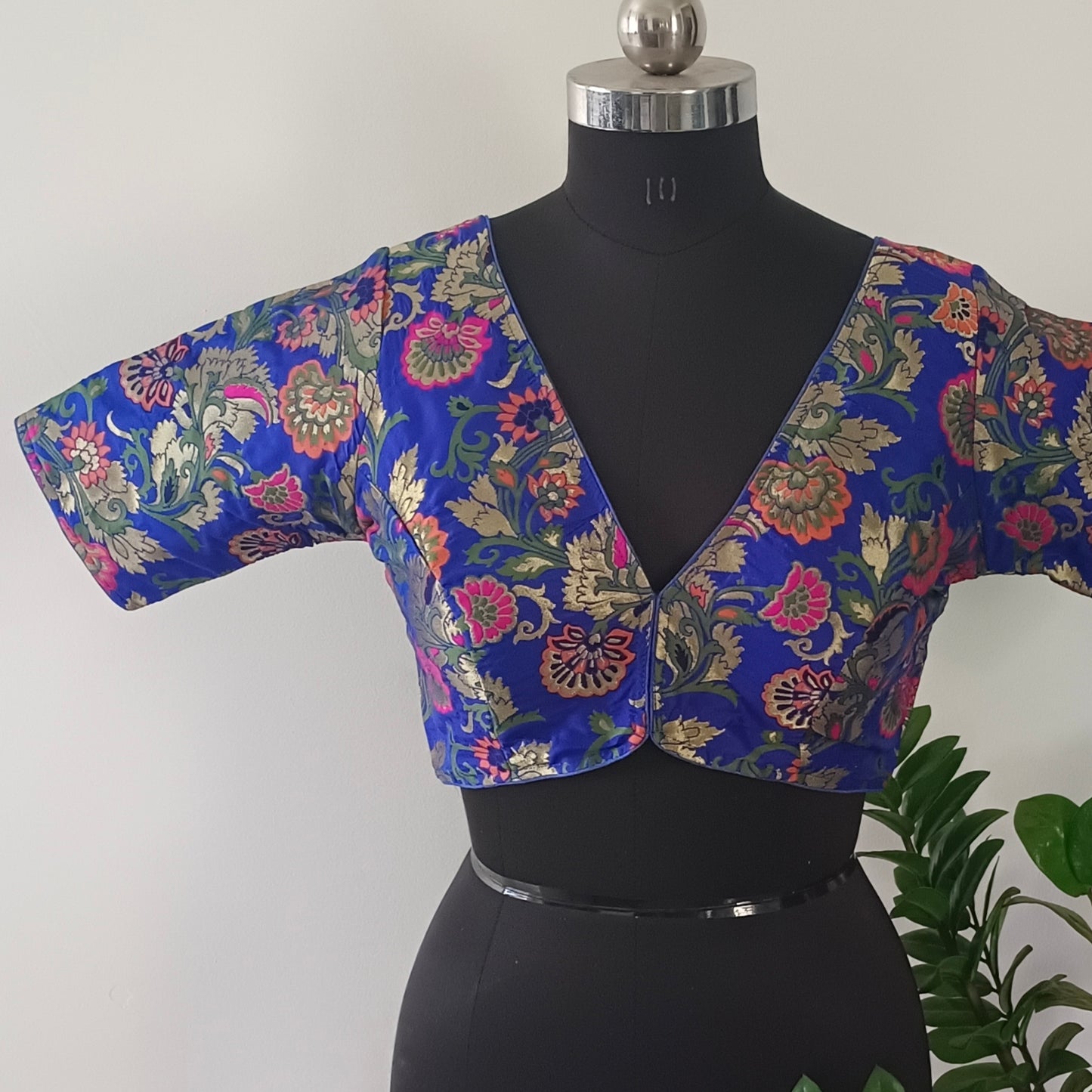 Royal Blue Multicolor Brocade Blouse