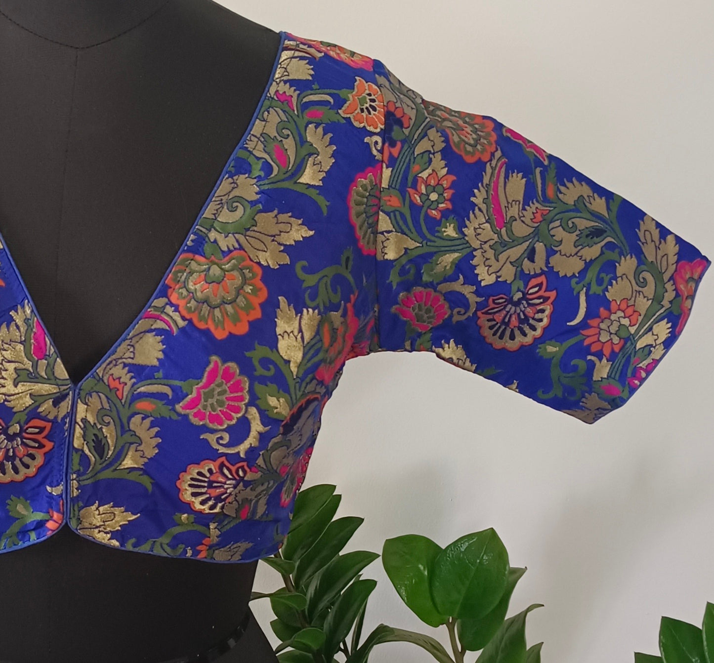 Royal Blue Multicolor Brocade Blouse