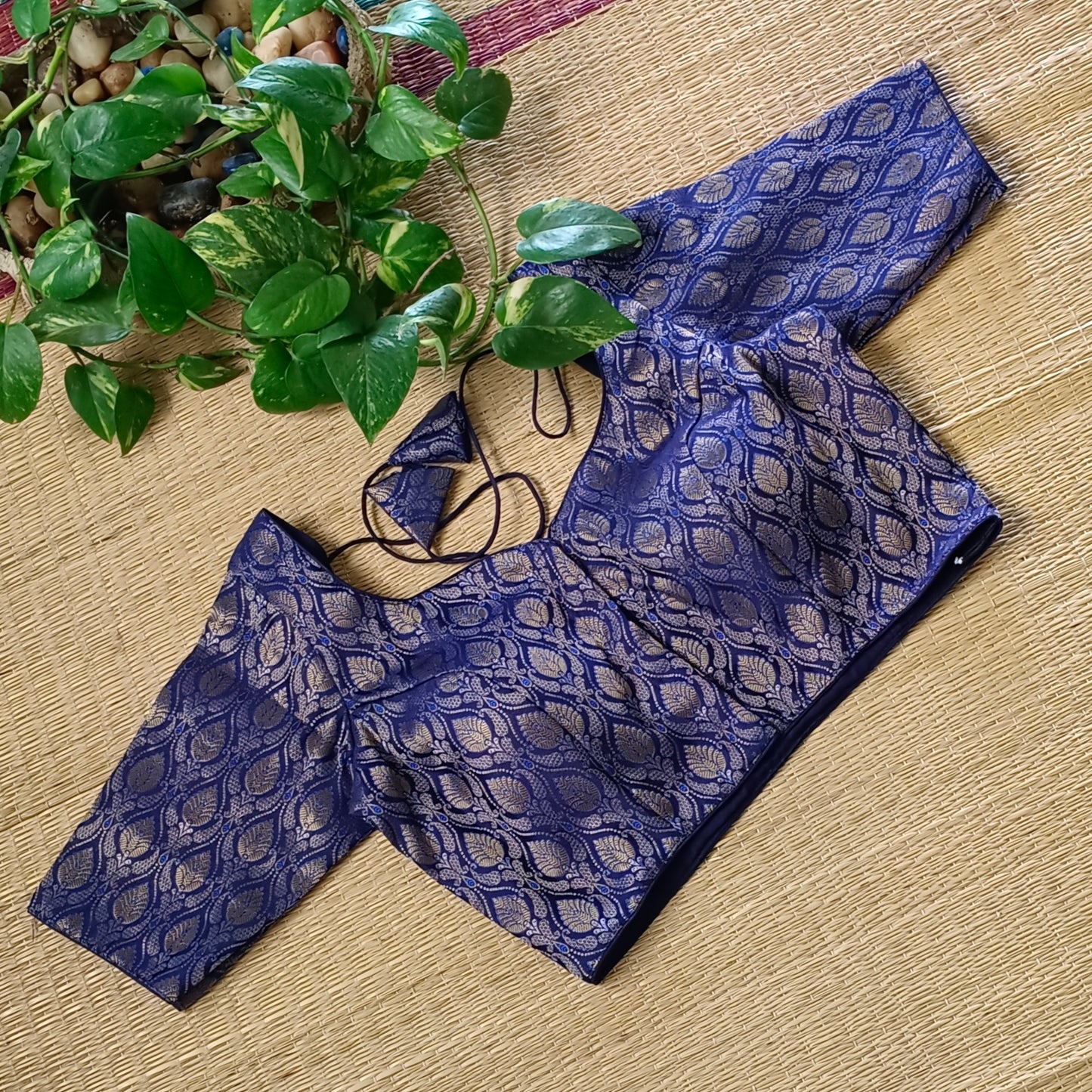 Navy Blue Brocade Blouse