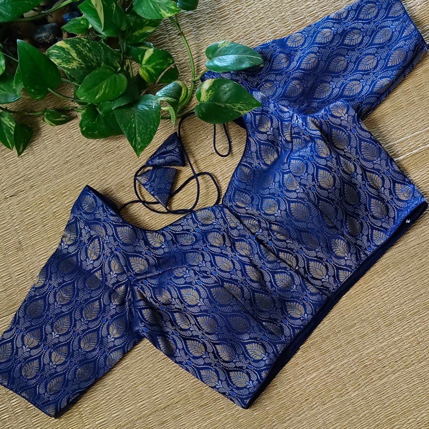 Navy Blue Brocade Blouse