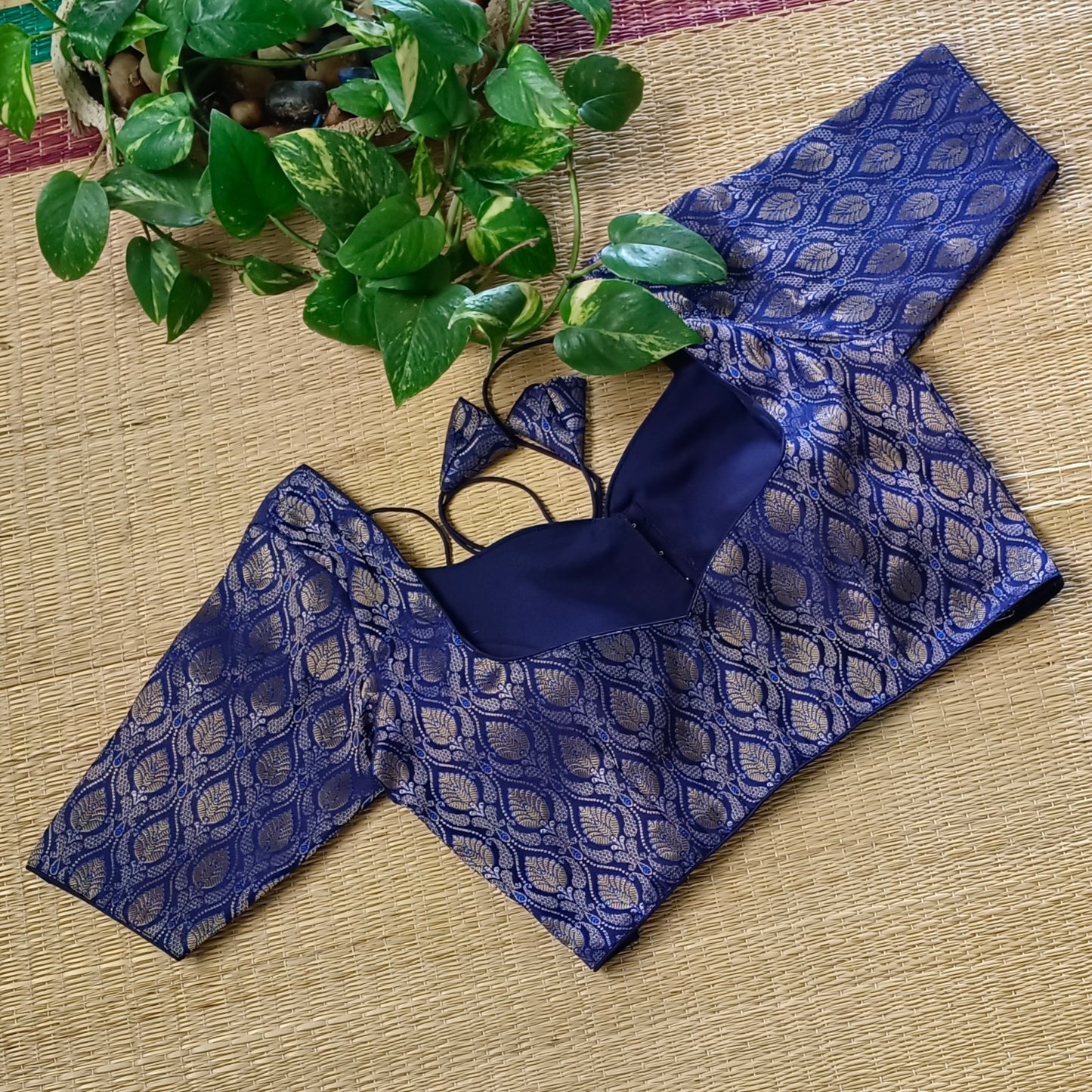 Navy Blue Brocade Blouse