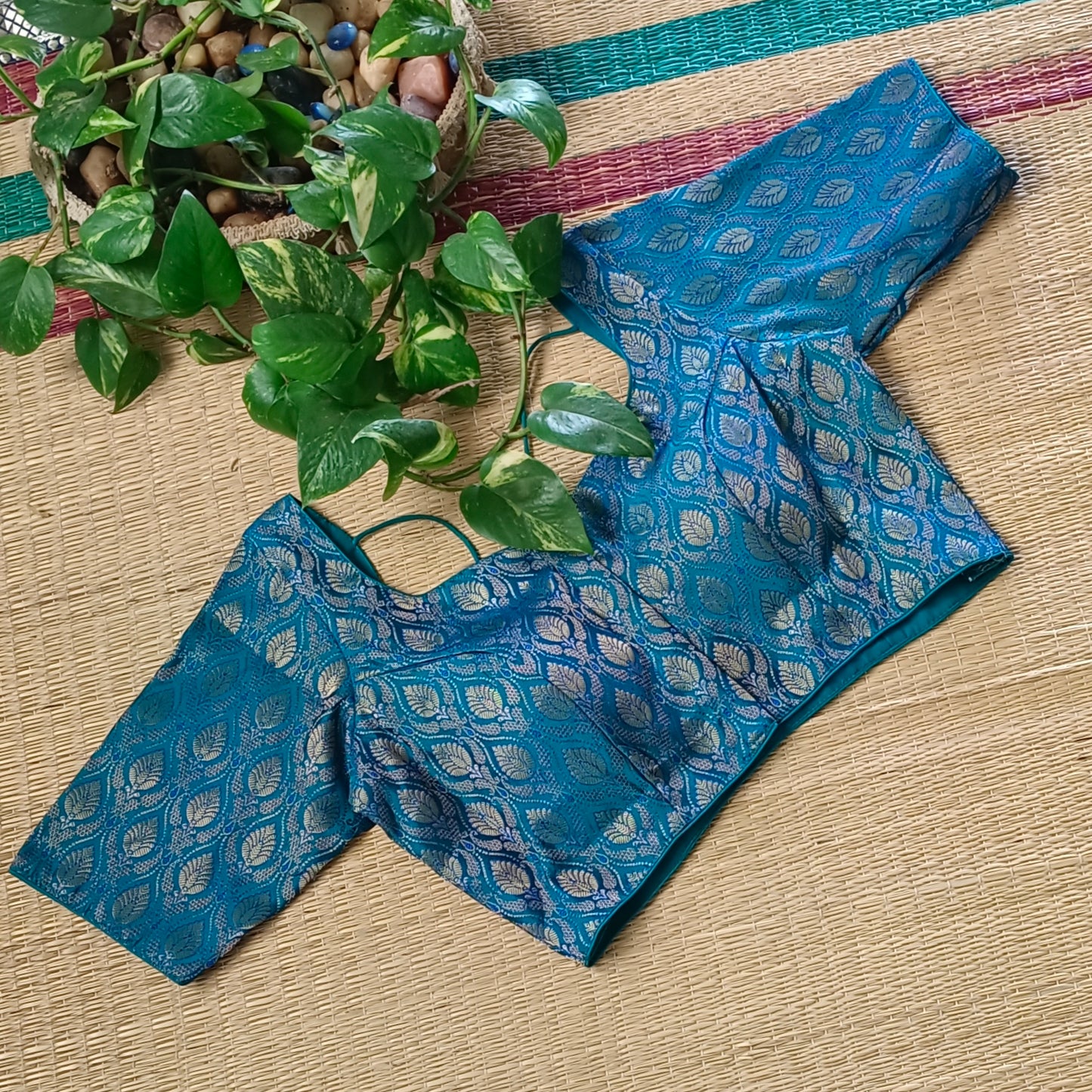 Dark Rama Blue Brocade Blouse