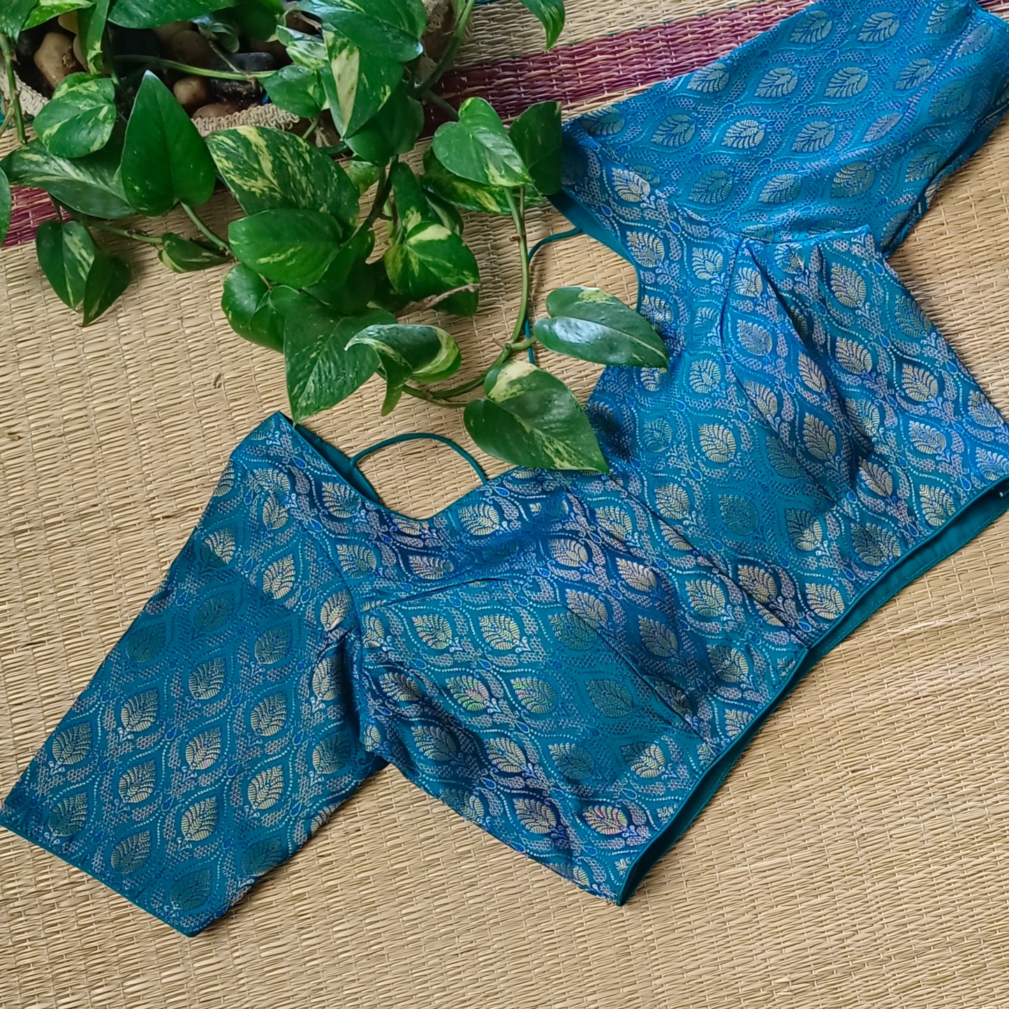 Dark Rama Blue Brocade Blouse