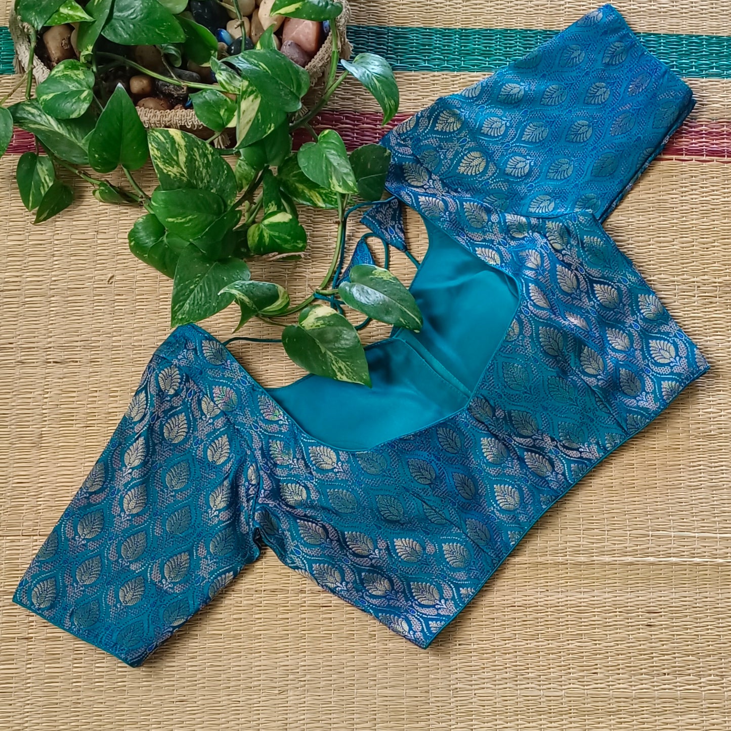 Dark Rama Blue Brocade Blouse