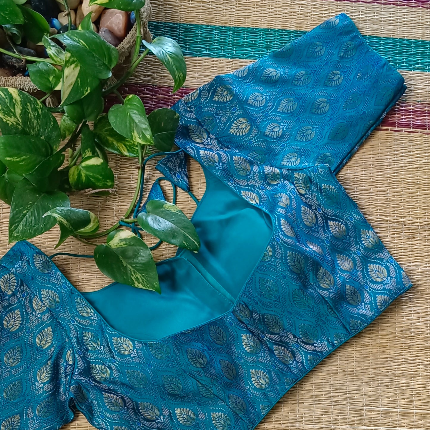 Dark Rama Blue Brocade Blouse